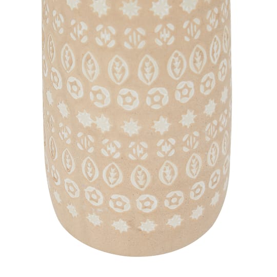 Set of 2 Beige Stoneware Rustic Vases, 15" x 5" x 5"